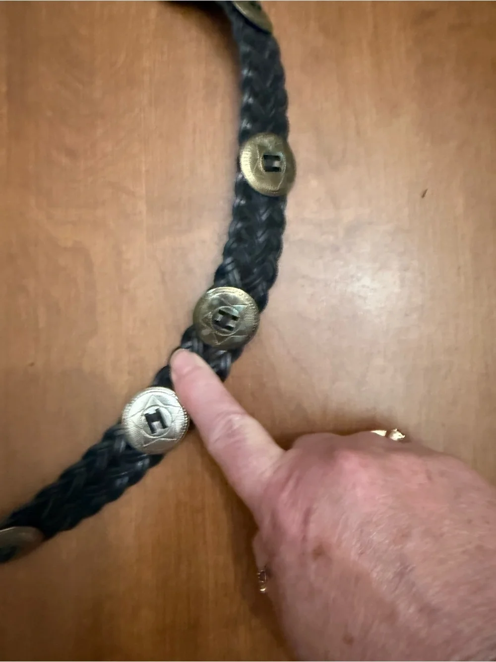 Braided Black Leather Belt with Decorative Metal Accents 47